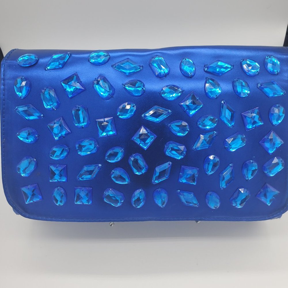 Electric Blue Leather Rhinestone Clutch